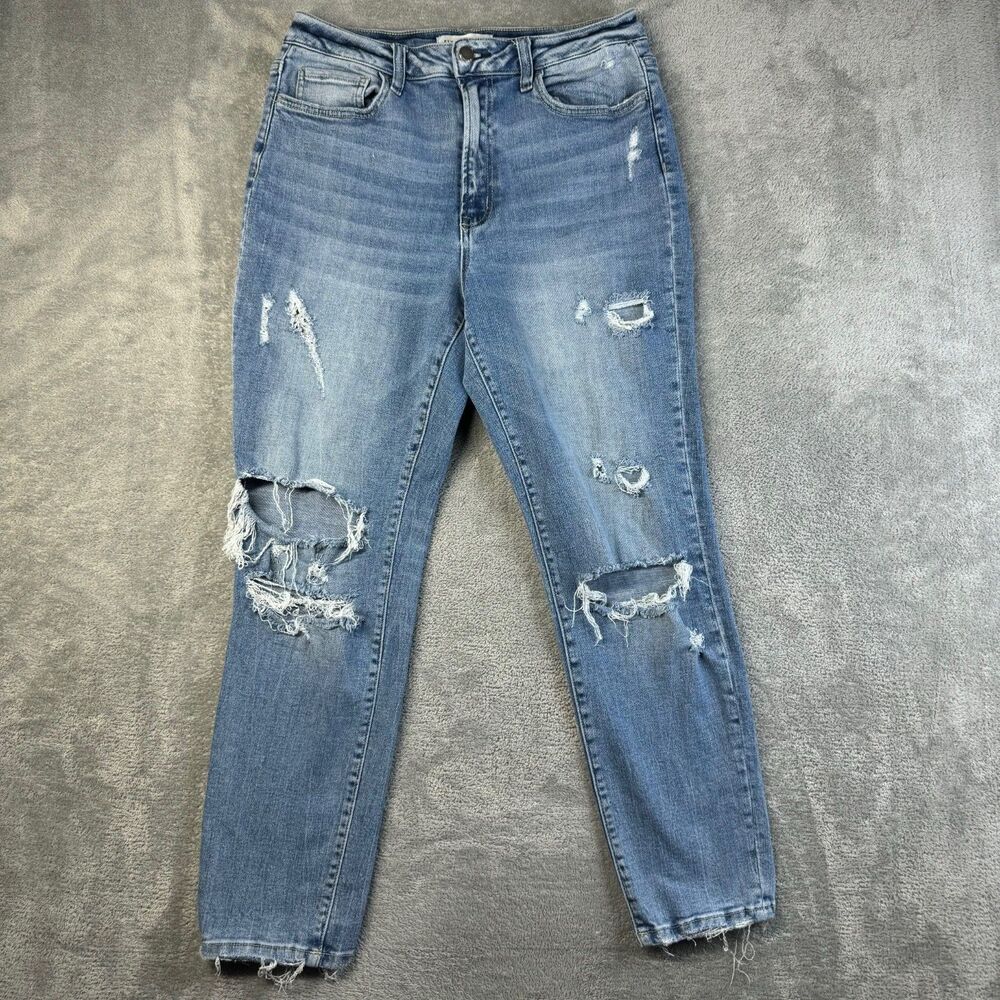 Flying Monkey Jeans Women’s 28 Blue Stretch Distressed Raw Hem Denim Whiskered